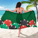 Casino Poker Chips Print Beach Sarong Wrap