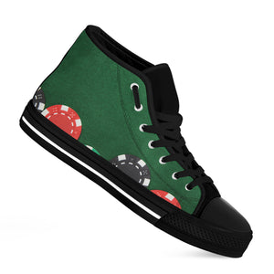 Casino Poker Chips Print Black High Top Shoes