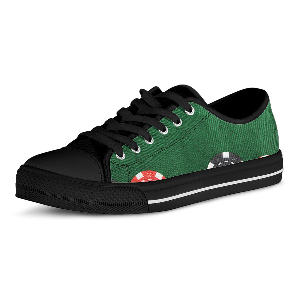Casino Poker Chips Print Black Low Top Shoes
