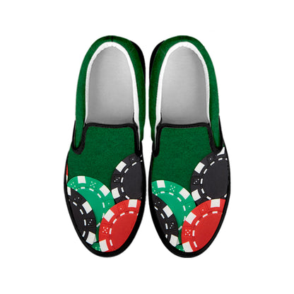 Casino Poker Chips Print Black Slip On Shoes