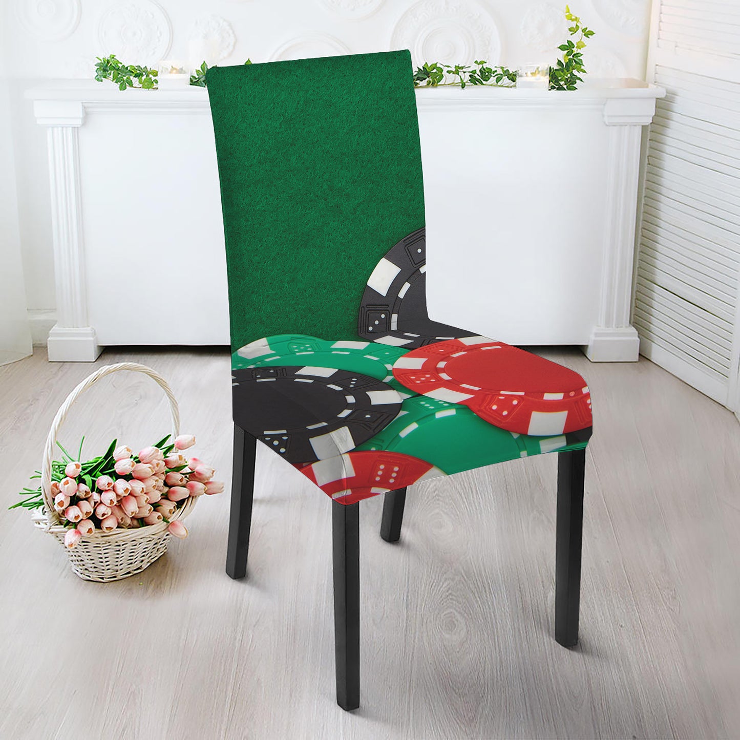 Casino Poker Chips Print Dining Chair Slipcover