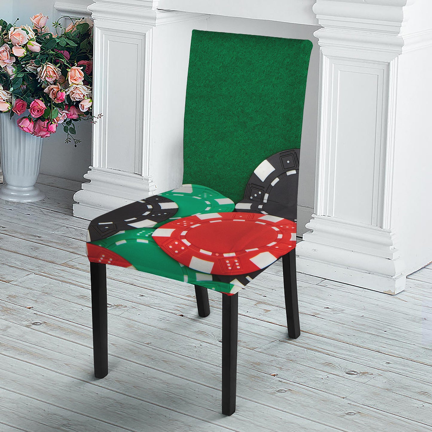 Casino Poker Chips Print Dining Chair Slipcover
