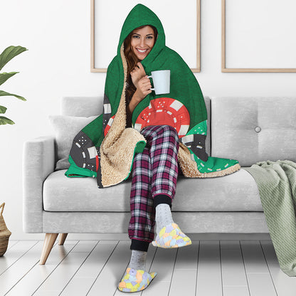 Casino Poker Chips Print Hooded Blanket
