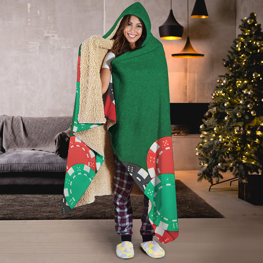 Casino Poker Chips Print Hooded Blanket