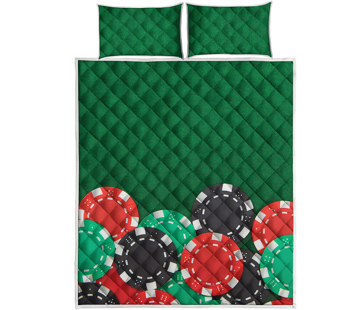 Casino Poker Chips Print Quilt Bed Set