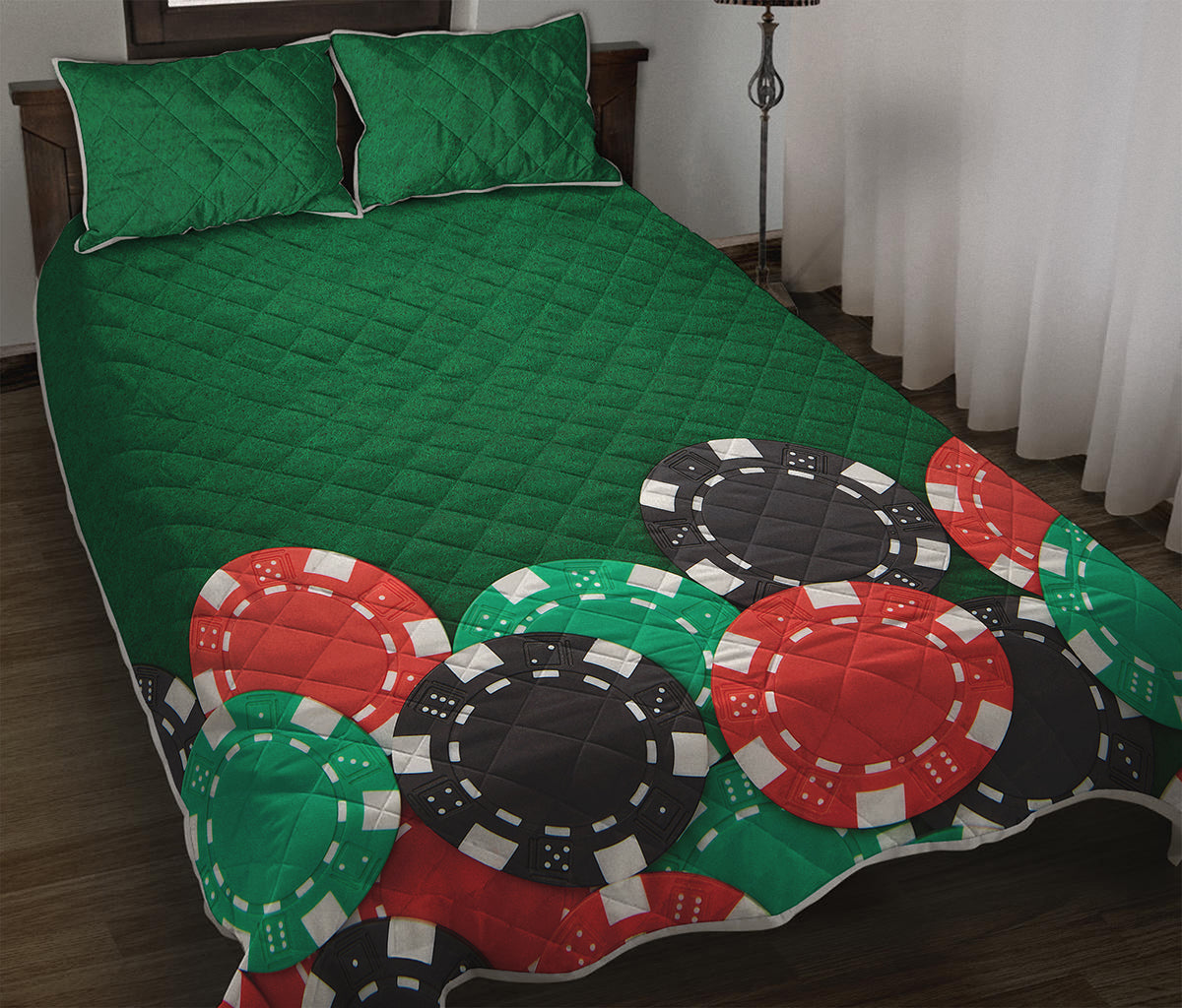 Casino Poker Chips Print Quilt Bed Set