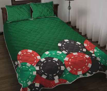 Casino Poker Chips Print Quilt Bed Set