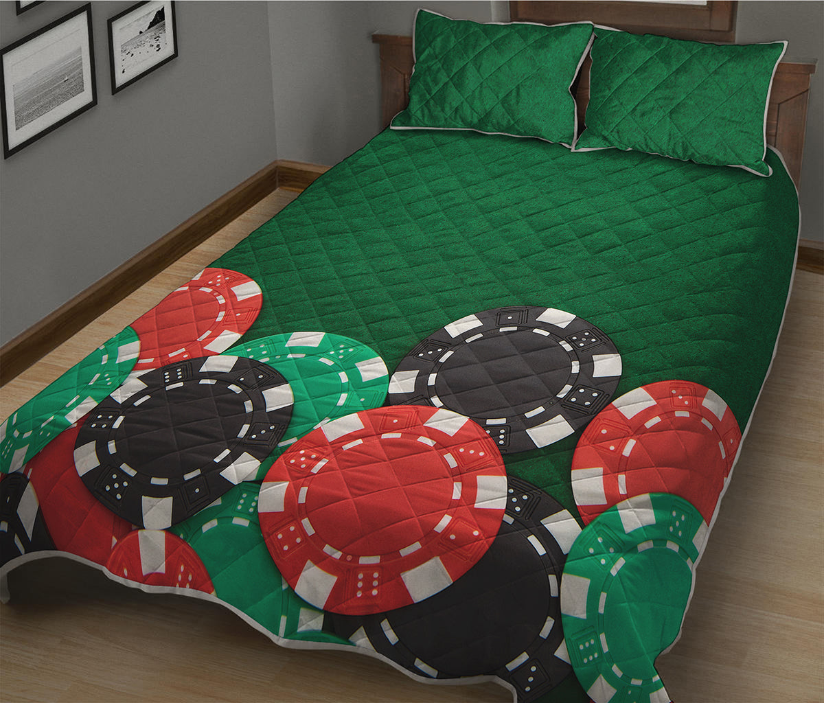 Casino Poker Chips Print Quilt Bed Set