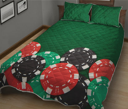 Casino Poker Chips Print Quilt Bed Set