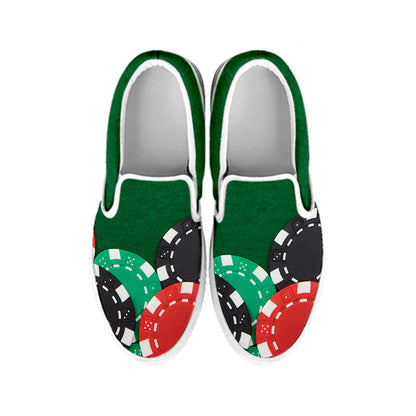 Casino Poker Chips Print White Slip On Shoes