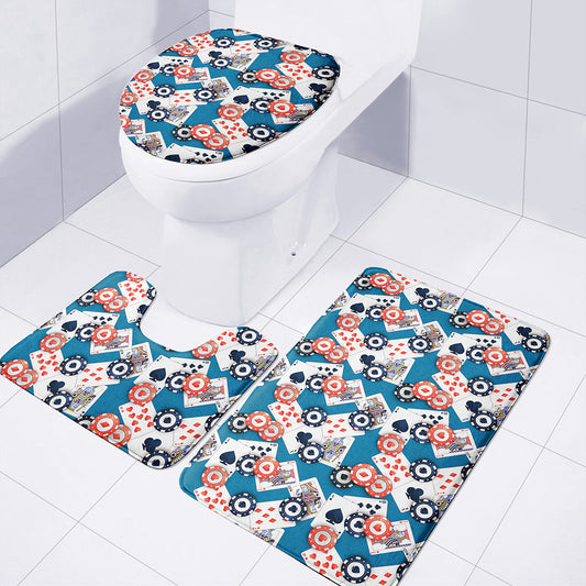 Casino Poker Pattern Print 3 Piece Bath Mat Set