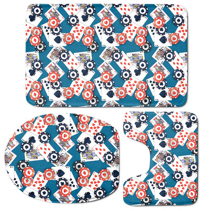Casino Poker Pattern Print 3 Piece Bath Mat Set