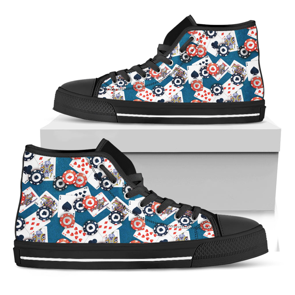 Casino Poker Pattern Print Black High Top Shoes