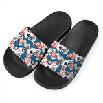 Casino Poker Pattern Print Black Slide Sandals