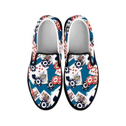 Casino Poker Pattern Print Black Slip On Shoes