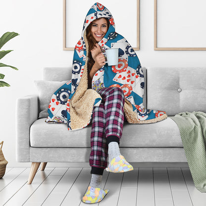 Casino Poker Pattern Print Hooded Blanket