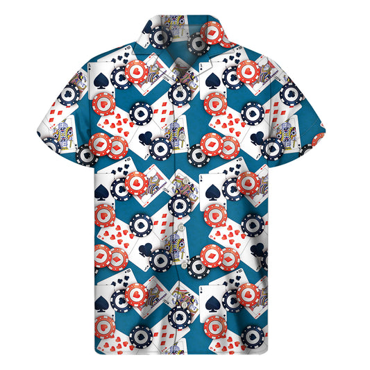 Casino Poker Pattern Print Men's Short Sleeve Shirt
