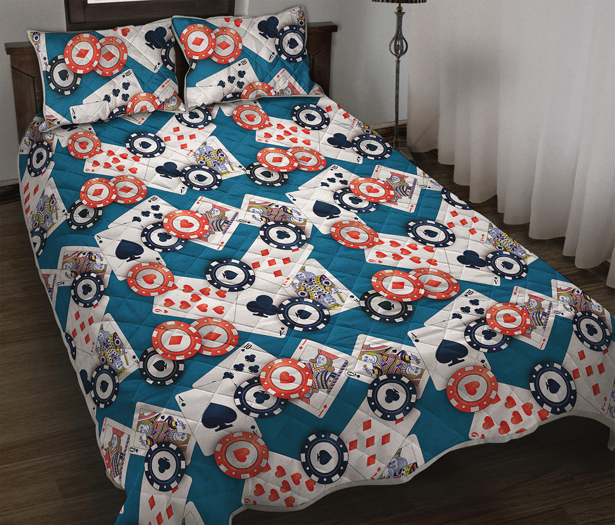 Casino Poker Pattern Print Quilt Bed Set