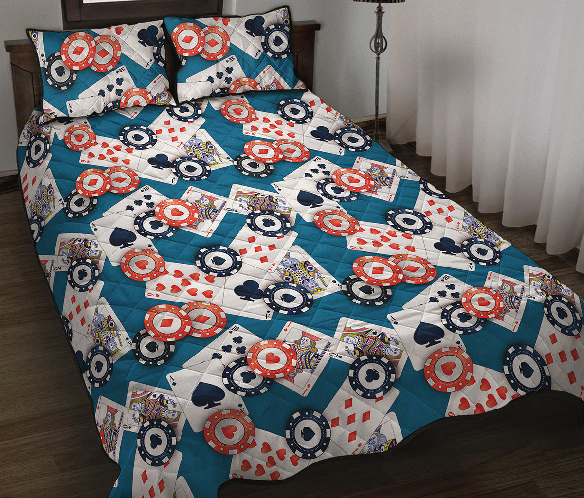 Casino Poker Pattern Print Quilt Bed Set