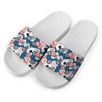 Casino Poker Pattern Print White Slide Sandals