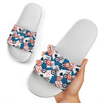 Casino Poker Pattern Print White Slide Sandals