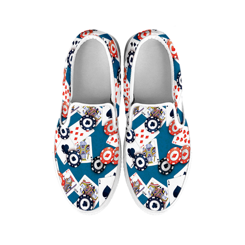 Casino Poker Pattern Print White Slip On Shoes