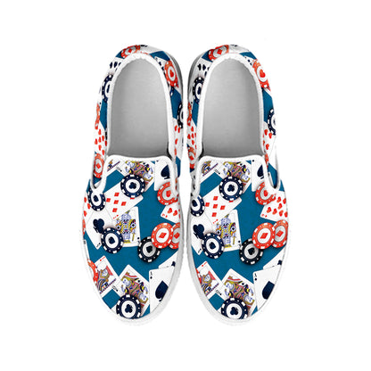 Casino Poker Pattern Print White Slip On Shoes