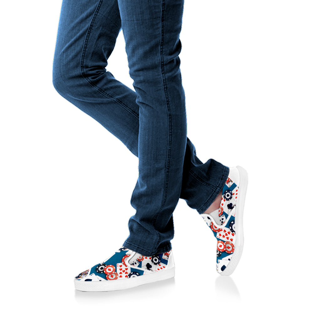 Casino Poker Pattern Print White Slip On Shoes