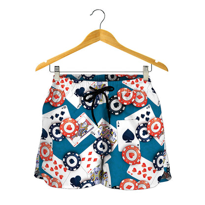 Casino Poker Pattern Print Women's Shorts