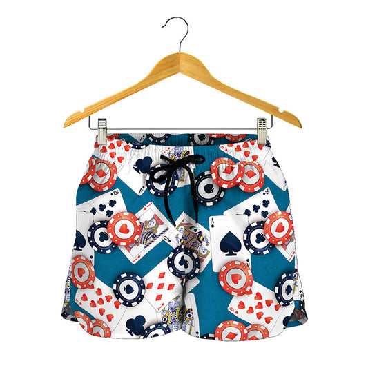 Casino Poker Pattern Print Women's Shorts