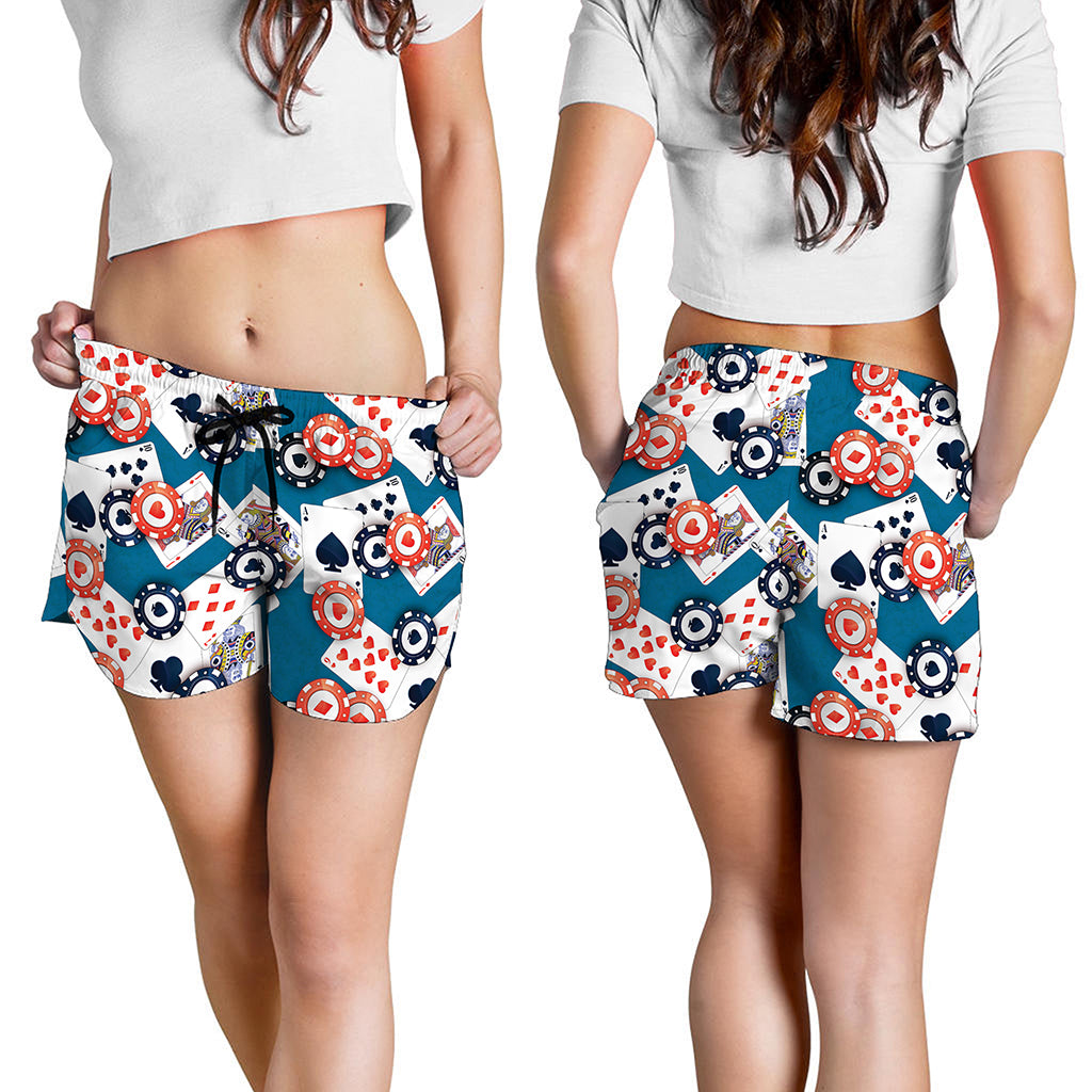 Casino Poker Pattern Print Women's Shorts