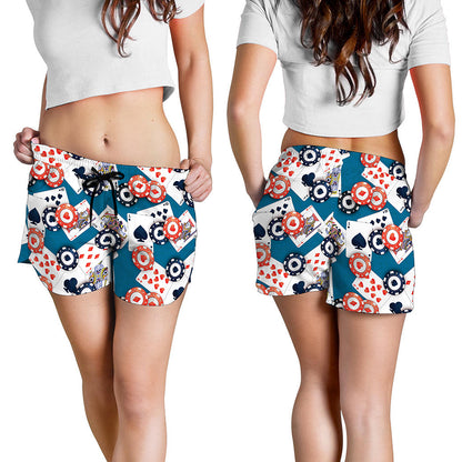 Casino Poker Pattern Print Women's Shorts