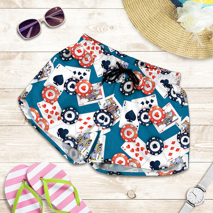 Casino Poker Pattern Print Women's Shorts