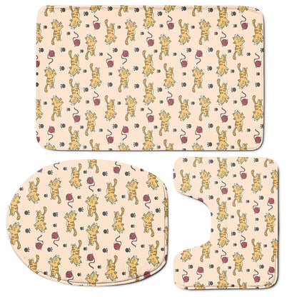 Cat And Yarn Ball Pattern Print 3 Piece Bath Mat Set