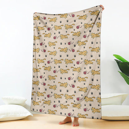 Cat And Yarn Ball Pattern Print Blanket