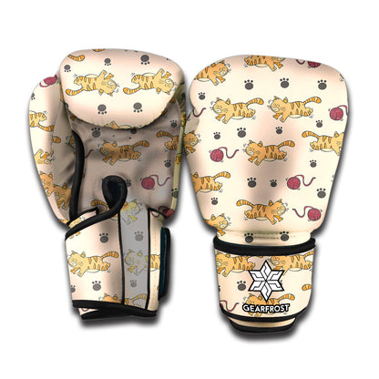 Cat And Yarn Ball Pattern Print Boxing Gloves