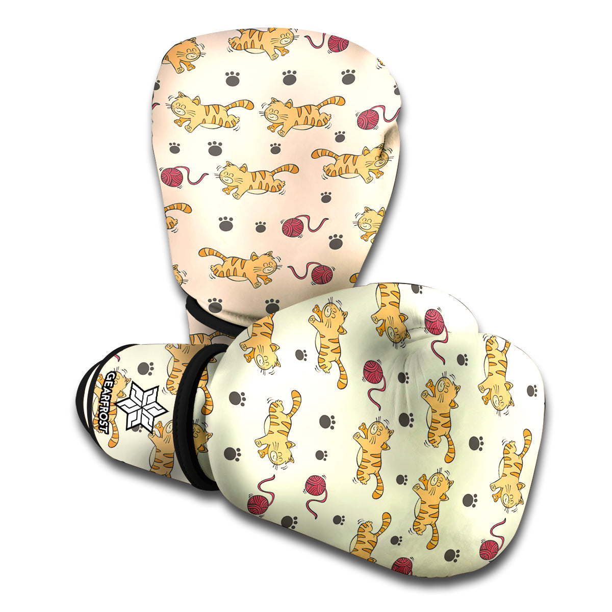 Cat And Yarn Ball Pattern Print Boxing Gloves