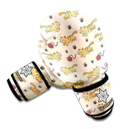 Cat And Yarn Ball Pattern Print Boxing Gloves
