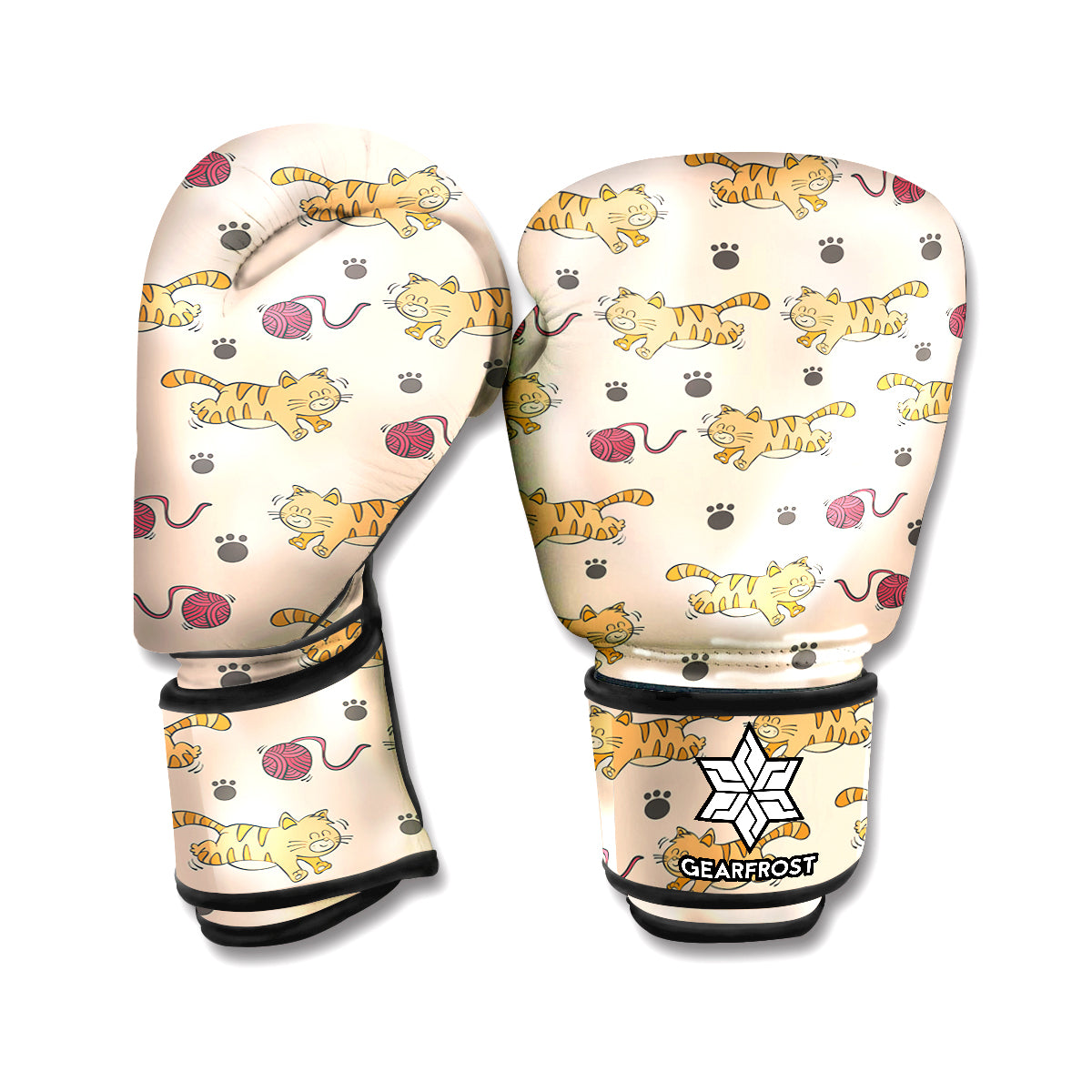 Cat And Yarn Ball Pattern Print Boxing Gloves