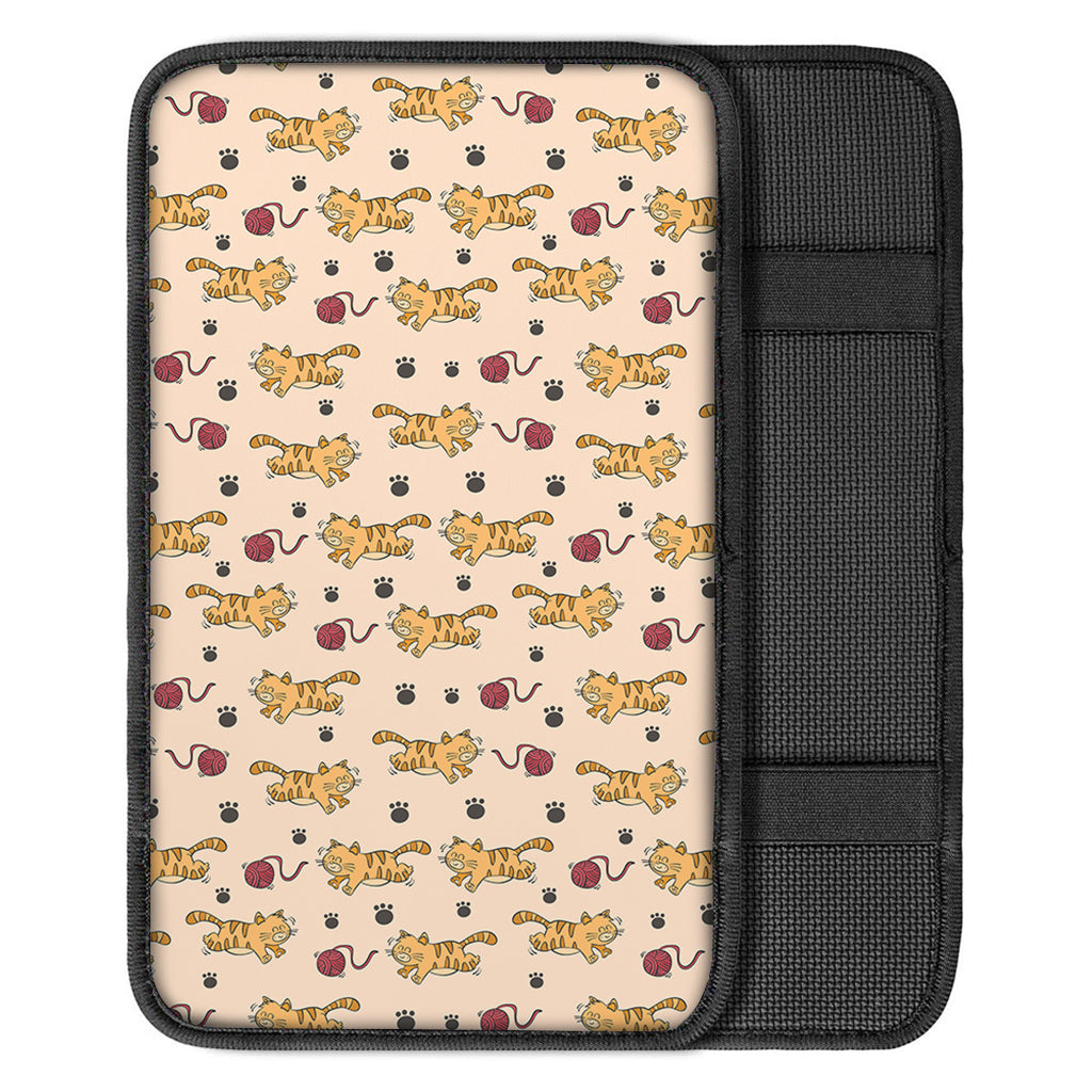 Cat And Yarn Ball Pattern Print Car Center Console Cover