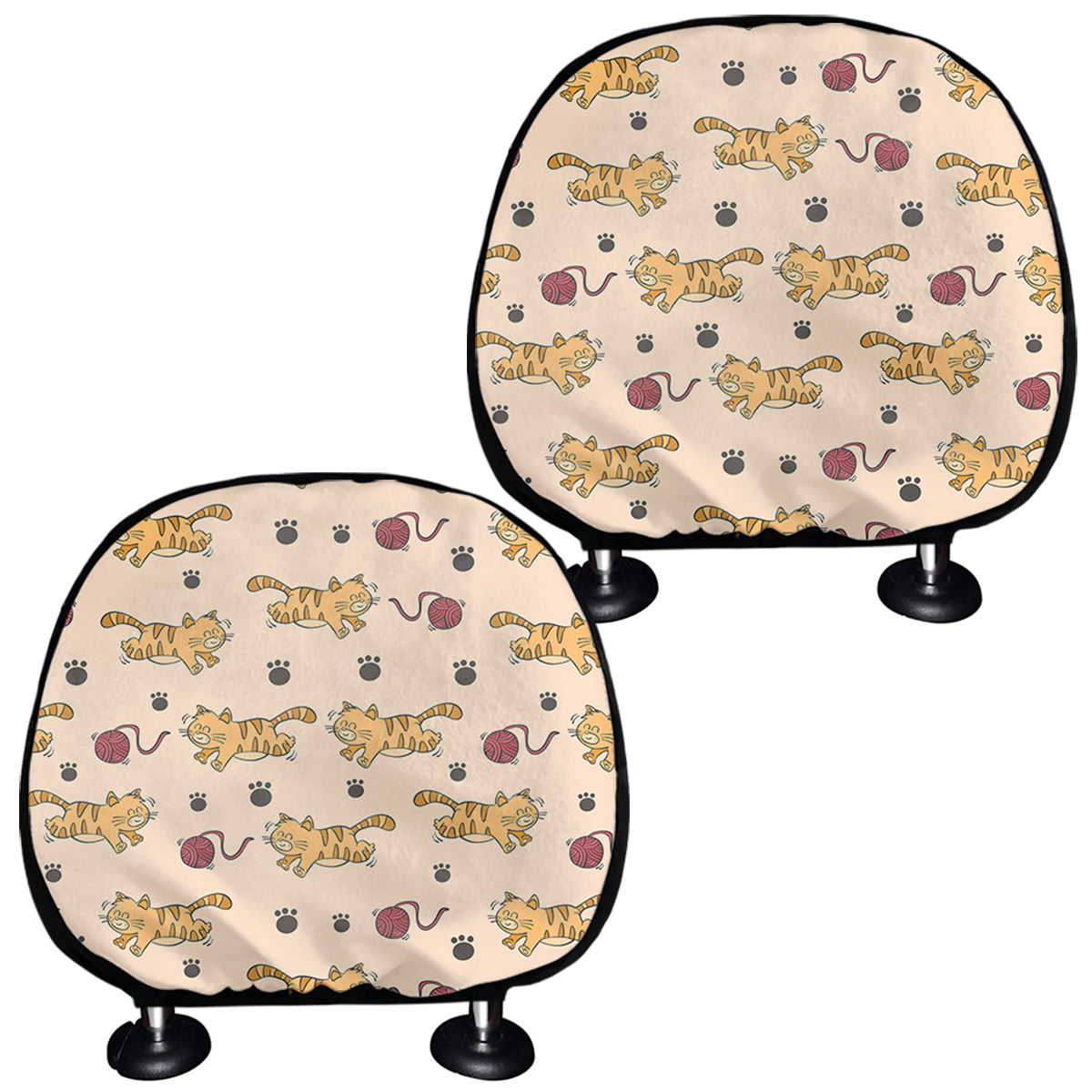 Cat And Yarn Ball Pattern Print Car Headrest Covers