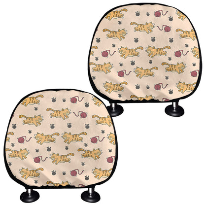 Cat And Yarn Ball Pattern Print Car Headrest Covers