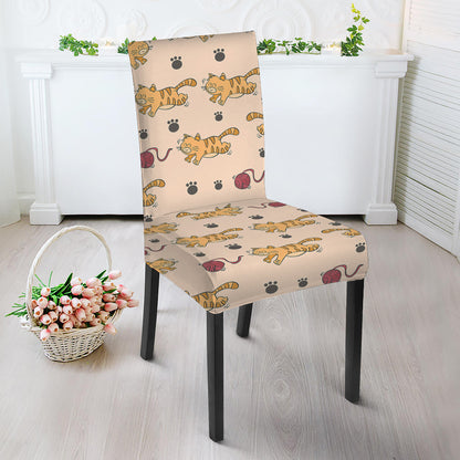 Cat And Yarn Ball Pattern Print Dining Chair Slipcover