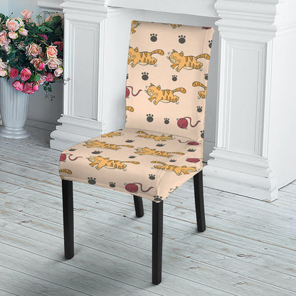 Cat And Yarn Ball Pattern Print Dining Chair Slipcover