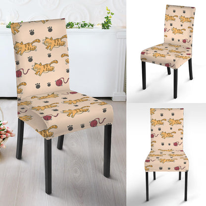 Cat And Yarn Ball Pattern Print Dining Chair Slipcover