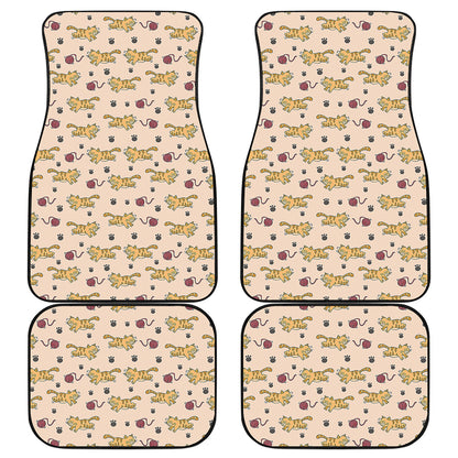 Cat And Yarn Ball Pattern Print Front and Back Car Floor Mats