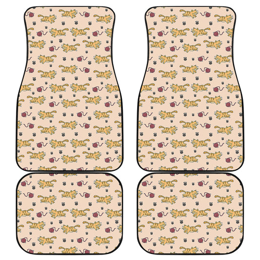 Cat And Yarn Ball Pattern Print Front and Back Car Floor Mats
