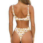 Cat And Yarn Ball Pattern Print Front Bow Tie Bikini