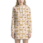 Cat And Yarn Ball Pattern Print Hoodie Dress