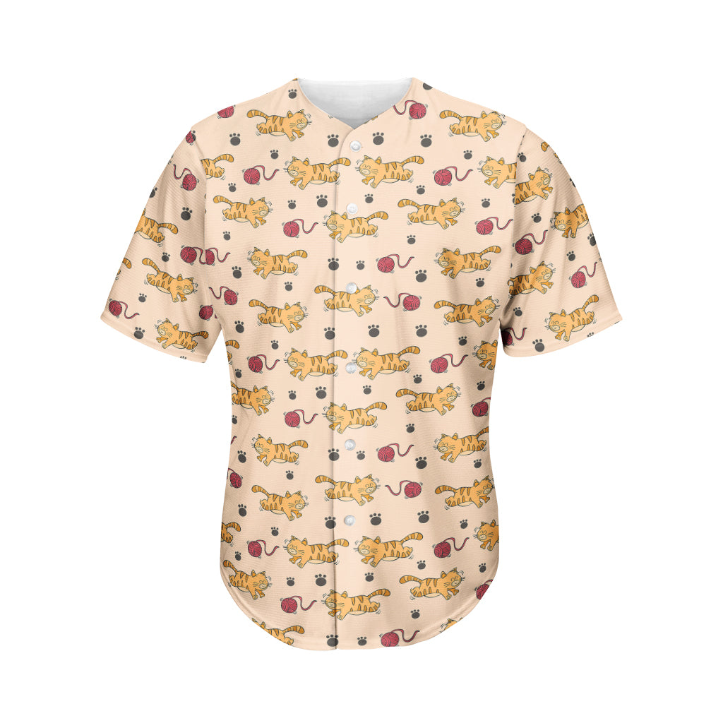 Cat And Yarn Ball Pattern Print Men's Baseball Jersey